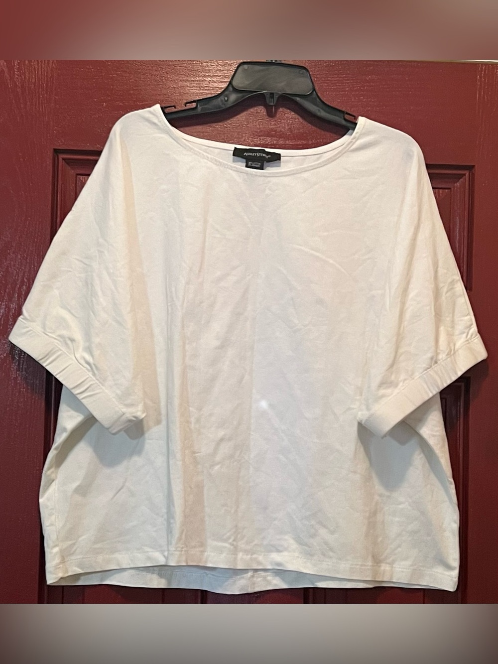 Ashley Stewart White Relaxed Boatneck Short Sleeve Top